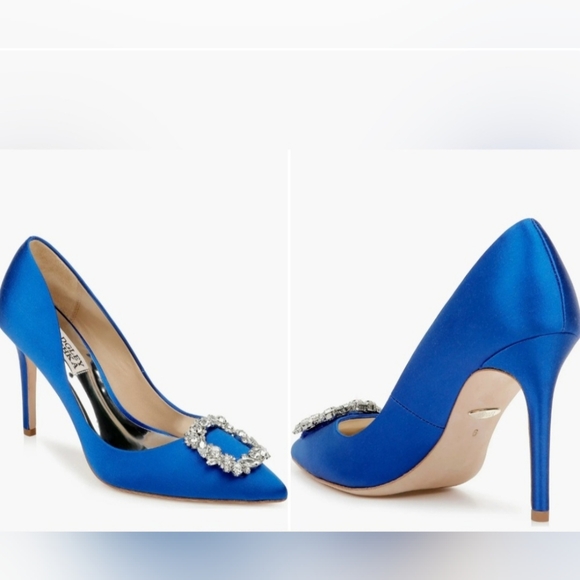 NWOT Badgley Mischka Electric Blue Cher Satin Heels with Crystal Embellishment - Picture 1 of 5